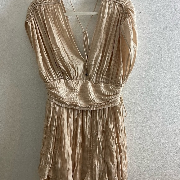 Free People Bonny Mini Dress Pleated Tiered Hem Defined Waist Prosecco Sz Medium - Picture 3 of 12